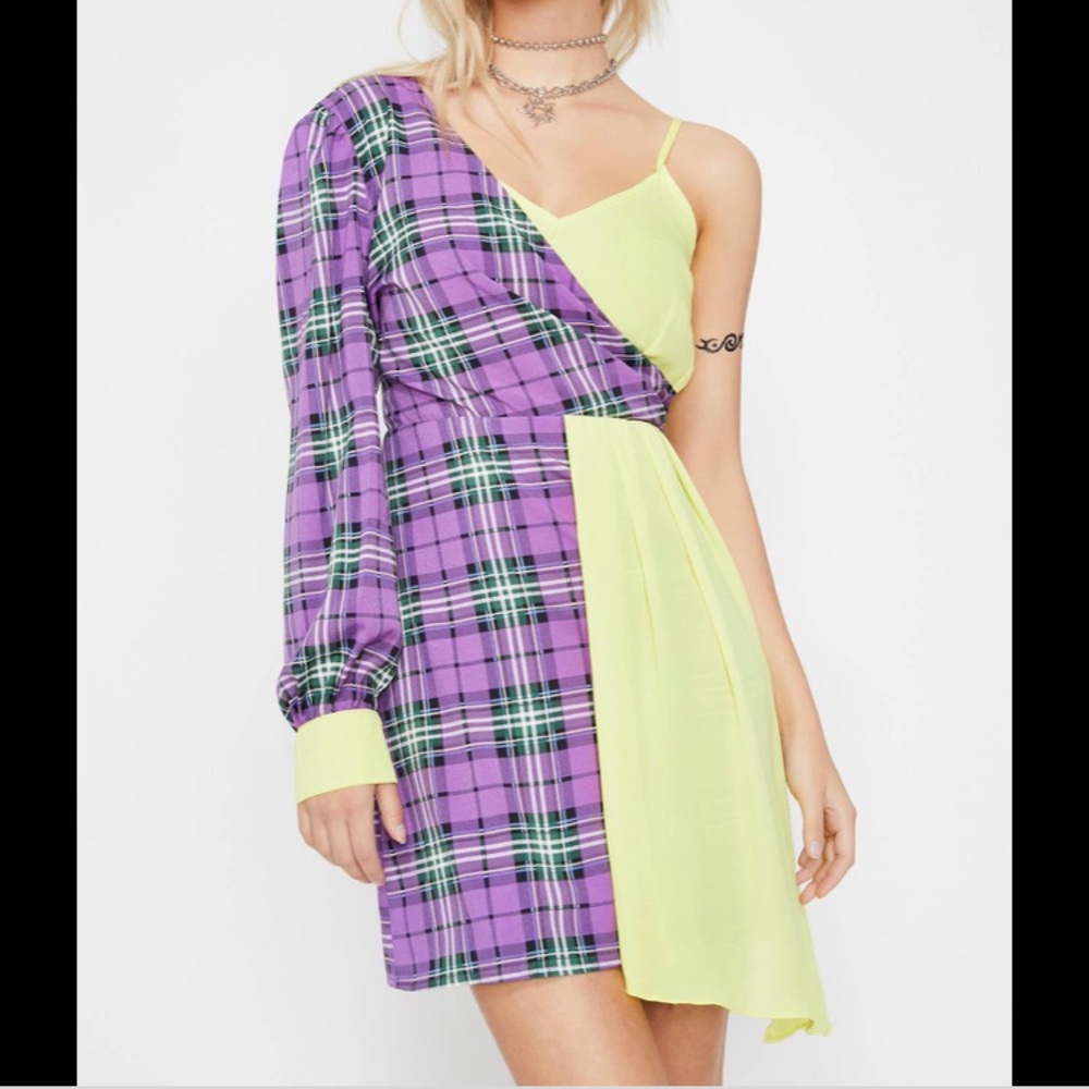 The Moon purple plaid asymmetrical skater dress